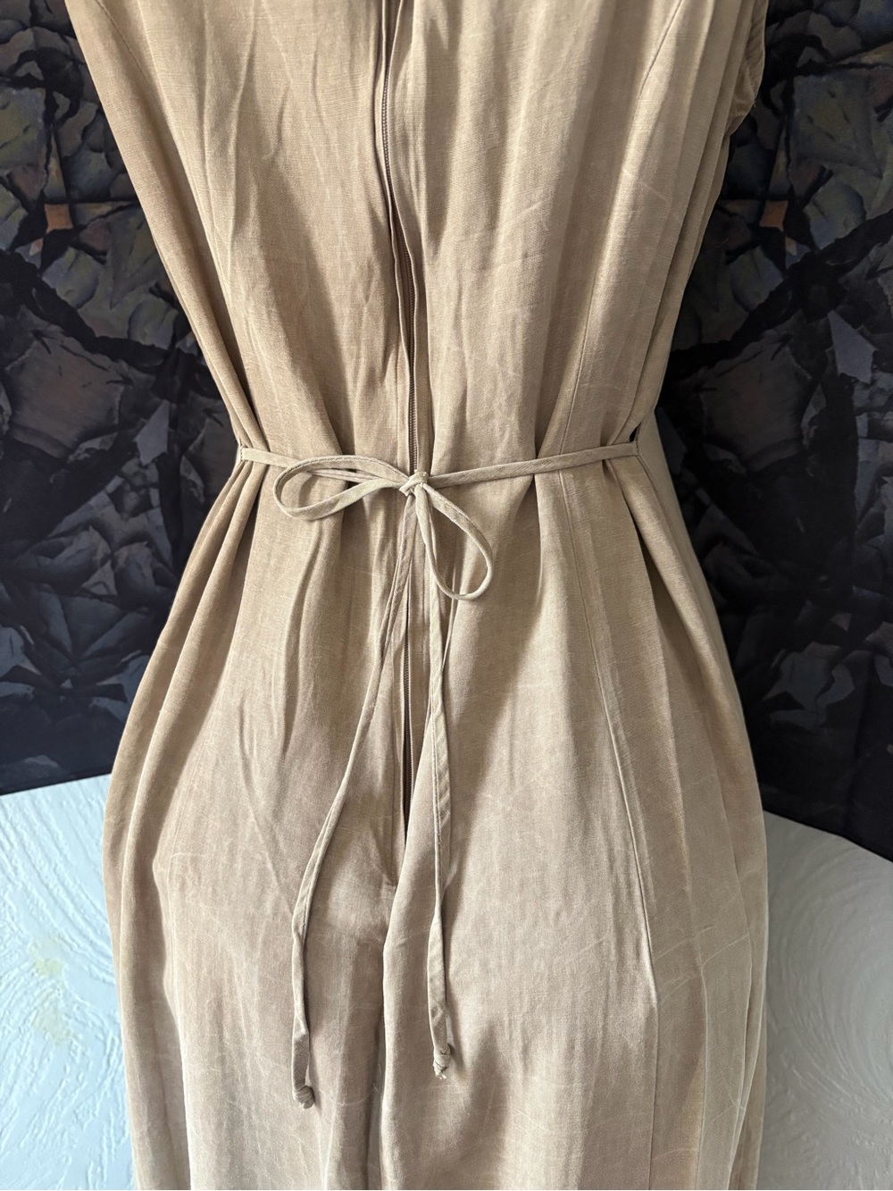 Sleeveless Tie-Waist Dress in Tan